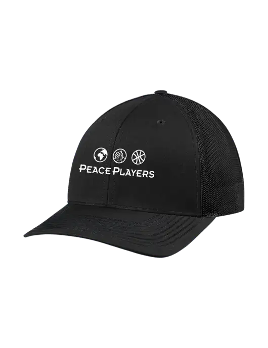 Richardson Adjustable Snapback Original 112 Trucker Cap Black w/Black Mesh w/Peace Players Logo