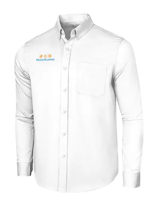 Long Sleeve White Superpro React Twill Shirt w/Peace Players Logo