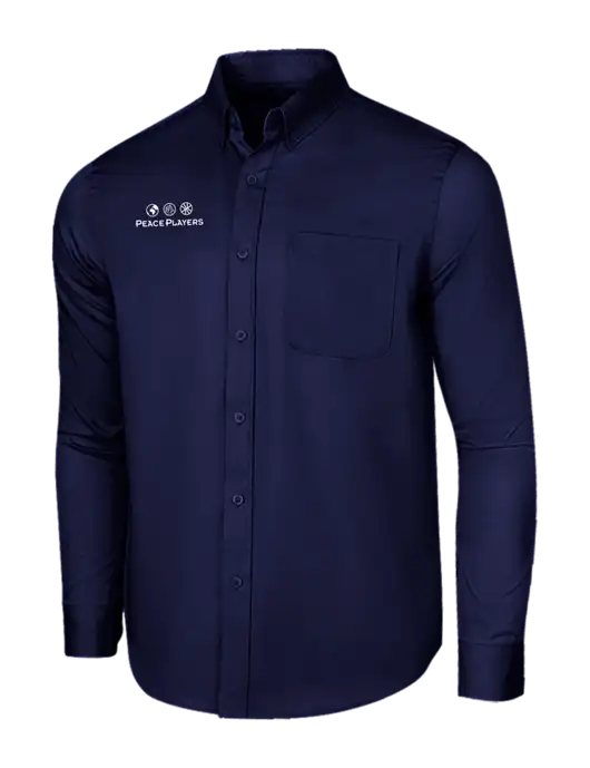 Long Sleeve Navy Superpro React Twill Shirt w/Peace Players Logo