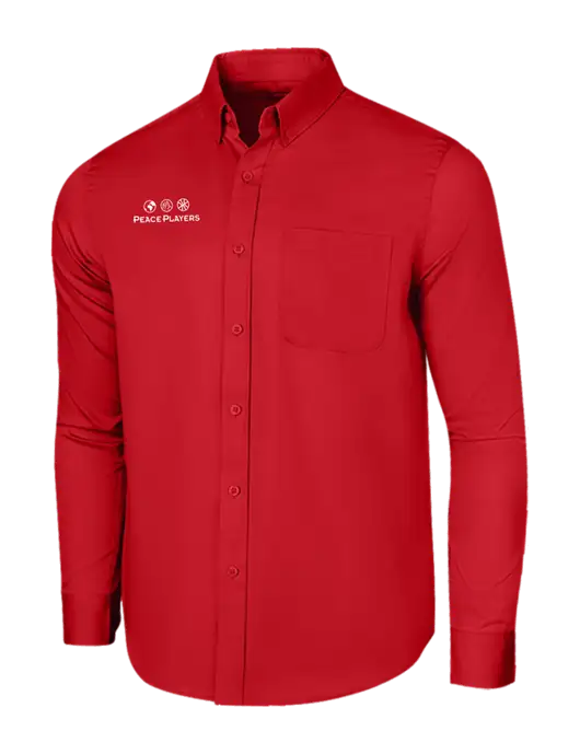 Long Sleeve Red Superpro React Twill Shirt w/Peace Players Logo