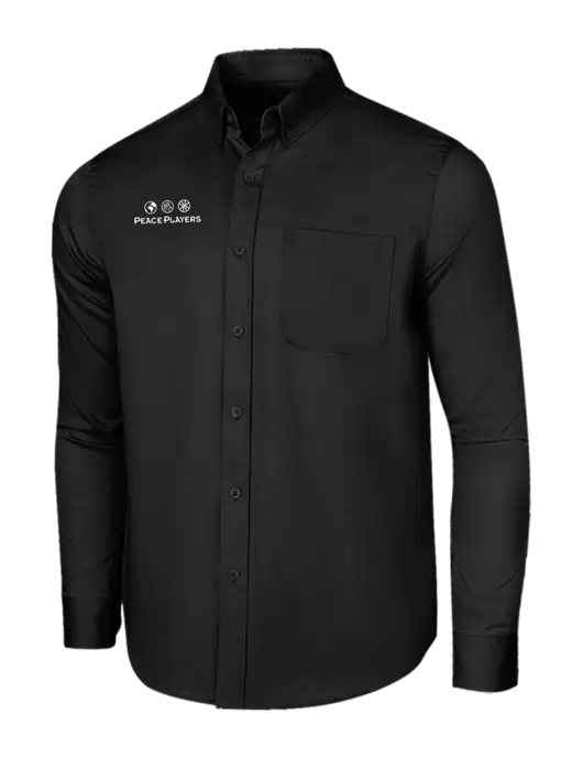 Long Sleeve Deep Black Superpro React Twill Shirt w/Peace Players Logo