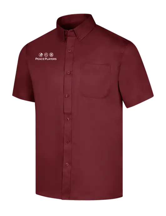 Short Sleeve Maroon Superpro React Twill Shirt w/Peace Players Logo