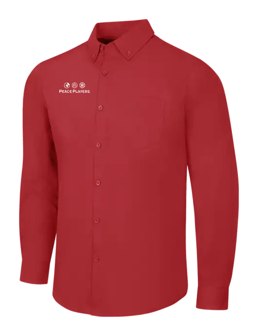 Red Long Sleeve Carefree Poplin Shirt w/Peace Players Logo