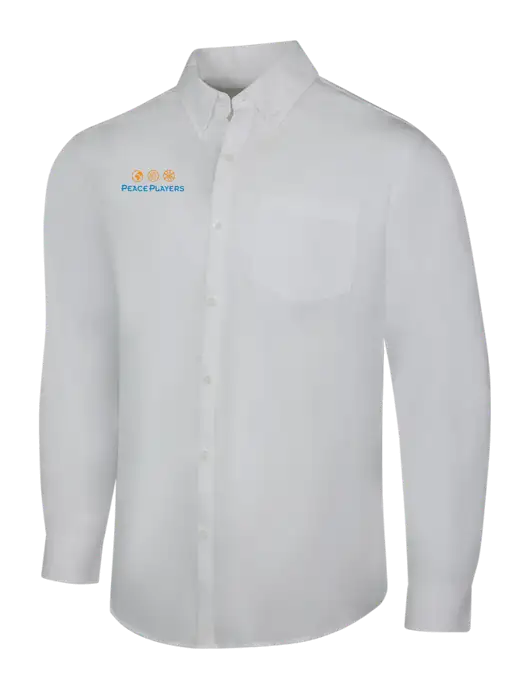 White Long Sleeve Carefree Poplin Shirt w/Peace Players Logo