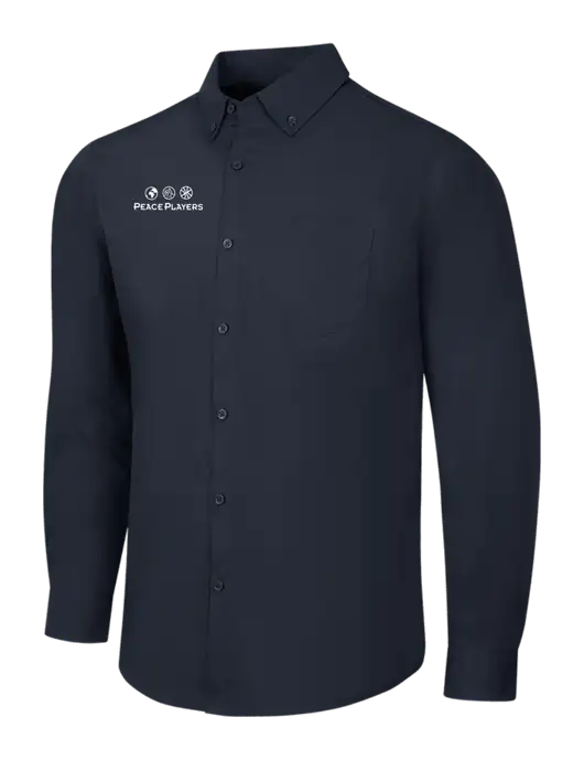 Navy Long Sleeve Carefree Poplin Shirt w/Peace Players Logo