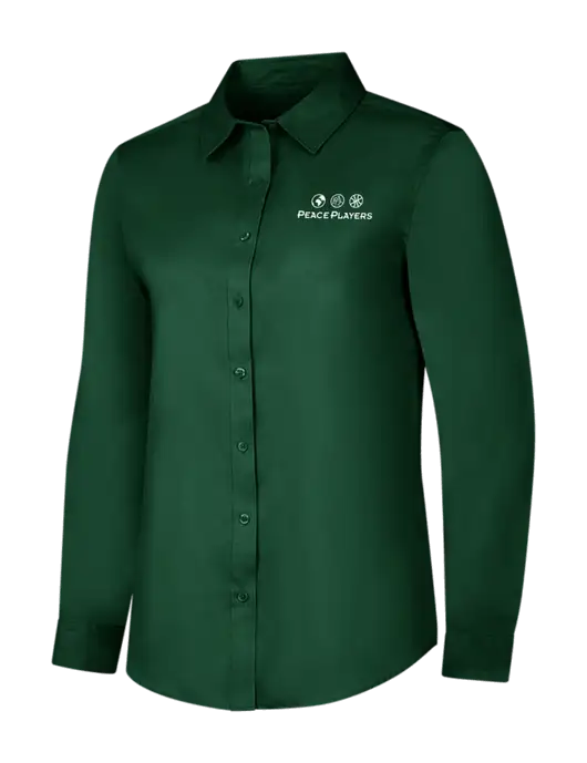 Dark Green Womens Long Sleeve Superpro React Twill Shirt w/Peace Players Logo
