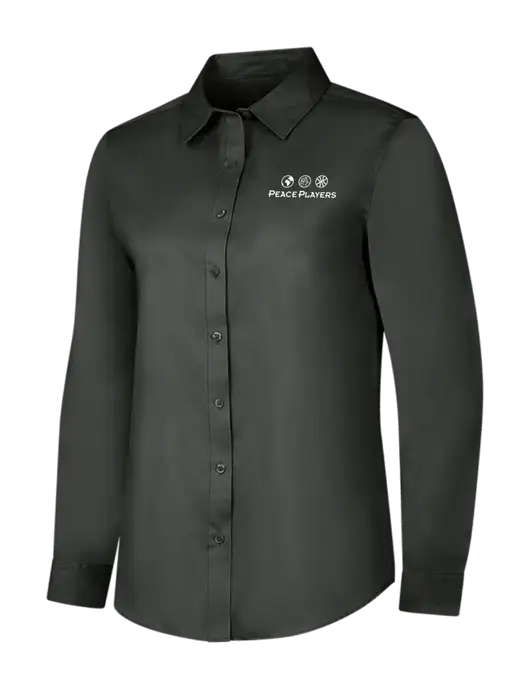 Dark Grey Womens Long Sleeve Superpro React Twill Shirt w/Peace Players Logo