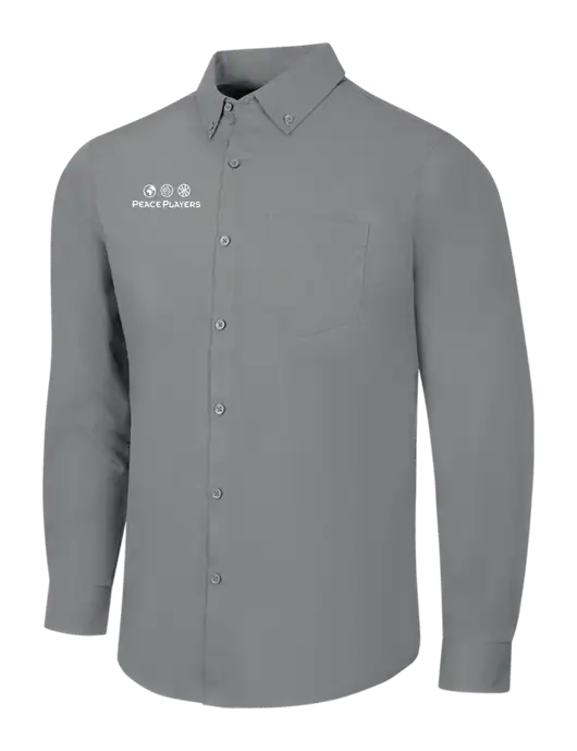 Medium Grey Long Sleeve Carefree Poplin Shirt w/Peace Players Logo