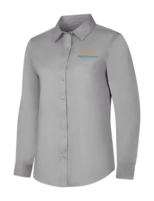 Light Grey Womens Long Sleeve Superpro React Twill Shirt w/Peace Players Logo