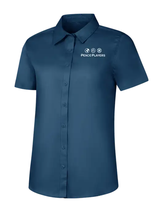 Womens Light Navy Short Sleeve Superpro React Twill Shirt w/Peace Players Logo
