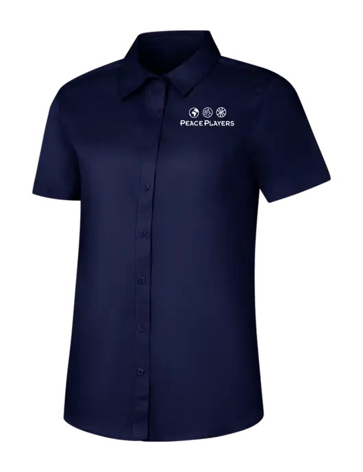 Womens Navy Short Sleeve Superpro React Twill Shirt w/Peace Players Logo