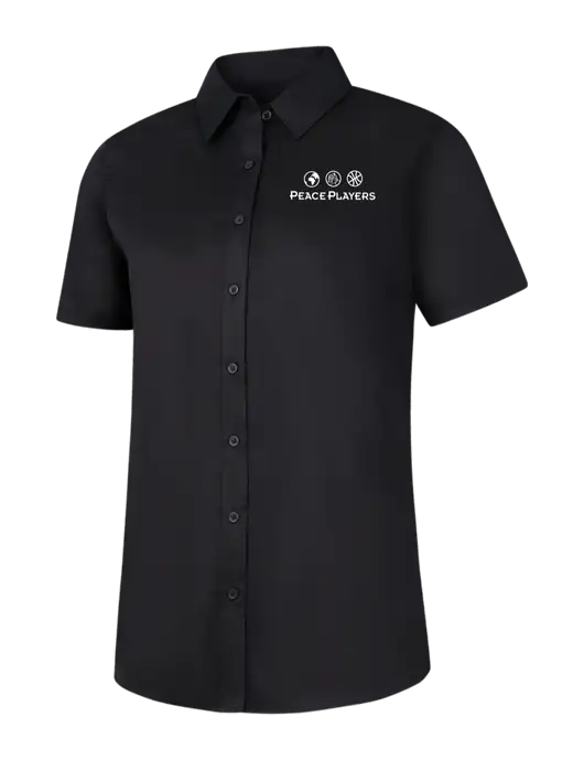 Womens Black Short Sleeve Superpro React Twill Shirt w/Peace Players Logo