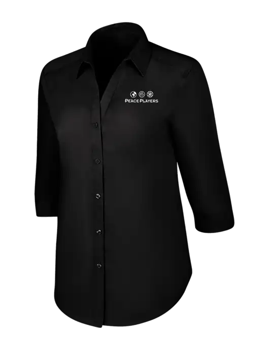 Womens Black 3/4 Sleeve Carefree Poplin Shirt w/Peace Players Logo