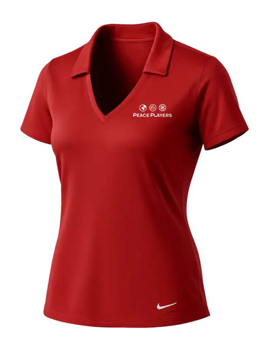 NIKE Red Womens Dri-Fit Vertical Mesh Polo w/Peace Players Logo