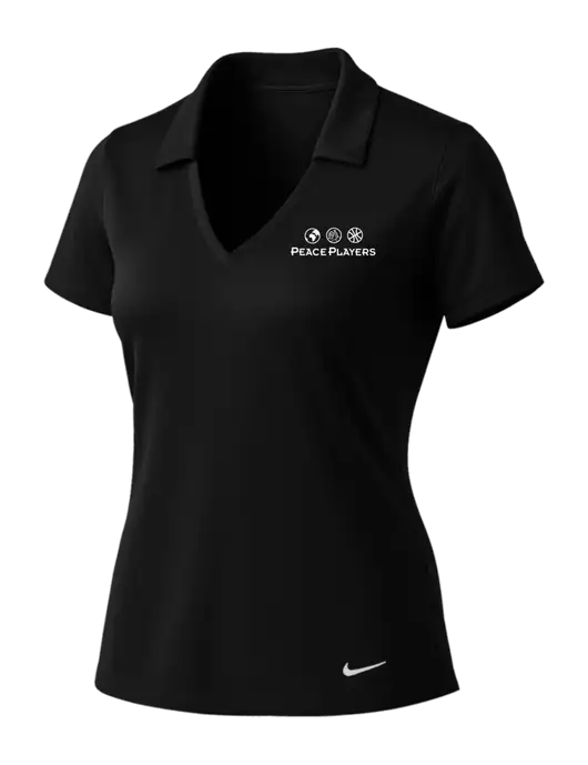 NIKE Black Womens Dri-Fit Vertical Mesh Polo w/Peace Players Logo