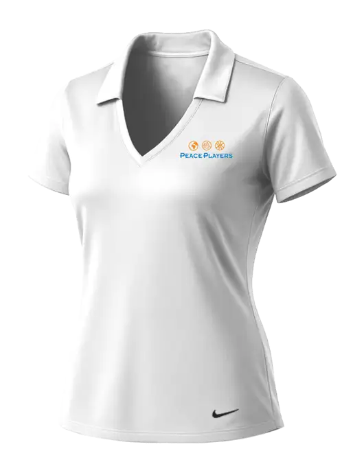 NIKE White Womens Dri-Fit Vertical Mesh Polo w/Peace Players Logo