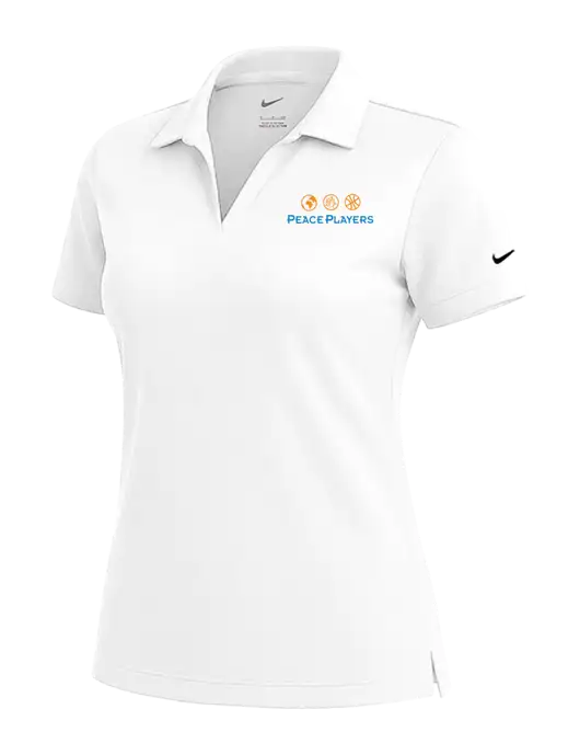 NIKE White Womens Dri-Fit Micro Pique Polo w/Peace Players Logo
