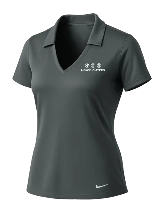 NIKE Dark Grey Womens Dri-Fit Vertical Mesh Polo w/Peace Players Logo