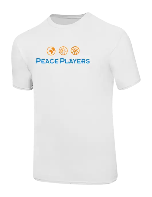 Ring Spun White 4.5 oz T-Shirt w/Peace Players Logo
