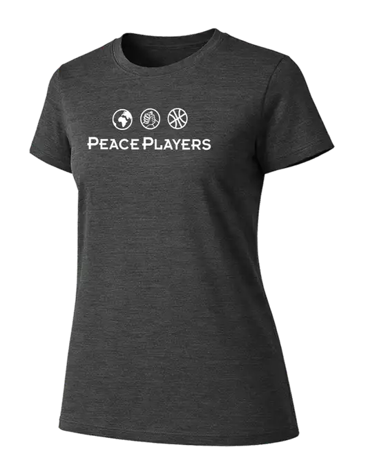 Womens Ring Spun Dark Heather Grey 4.5 oz T-Shirt w/Peace Players Logo