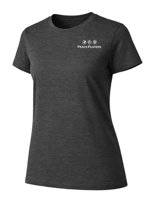 Womens Ring Spun Dark Heather Grey 4.5 oz T-Shirt w/Peace Players Logo