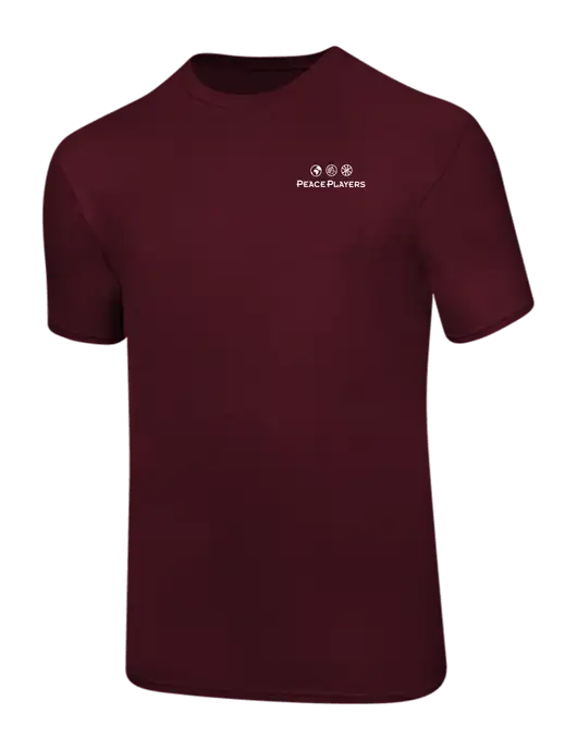 Ring Spun Maroon 4.5 oz T-Shirt w/Peace Players Logo