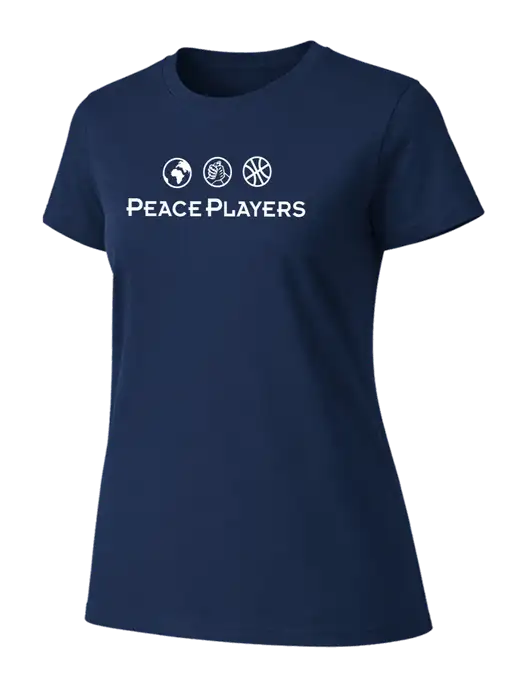 Womens Ring Spun Navy 4.5 oz T-Shirt w/Peace Players Logo