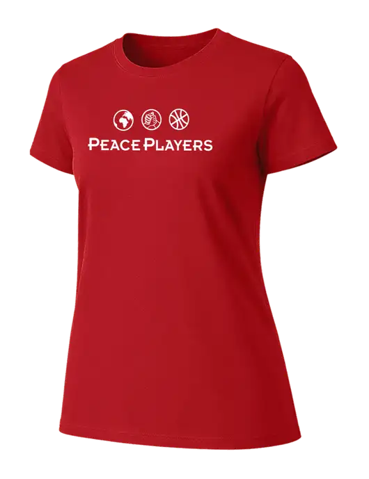 Womens Ring Spun Bright Red 4.5 oz T-Shirt w/Peace Players Logo