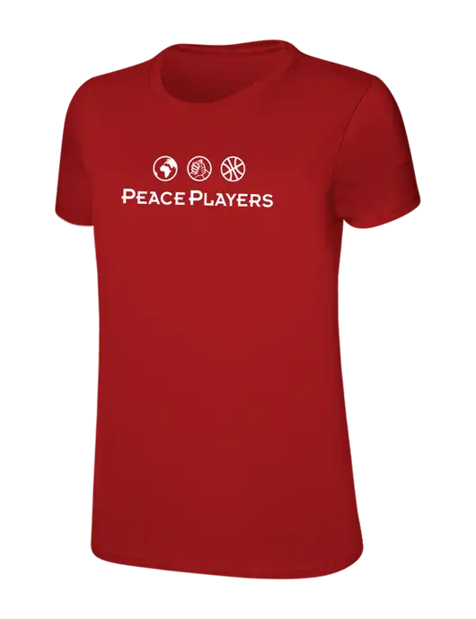 Womens Ring Spun Bright Red 4.5 oz T-Shirt w/Peace Players Logo