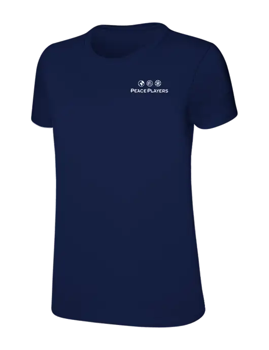 Womens Ring Spun Navy 4.5 oz T-Shirt w/Peace Players Logo