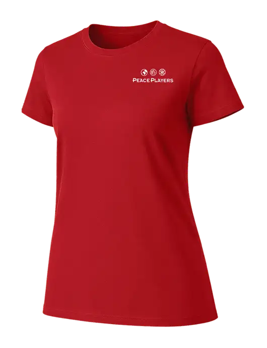 Womens Ring Spun Bright Red 4.5 oz T-Shirt w/Peace Players Logo