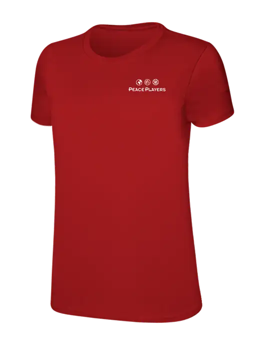 Womens Ring Spun Bright Red 4.5 oz T-Shirt w/Peace Players Logo