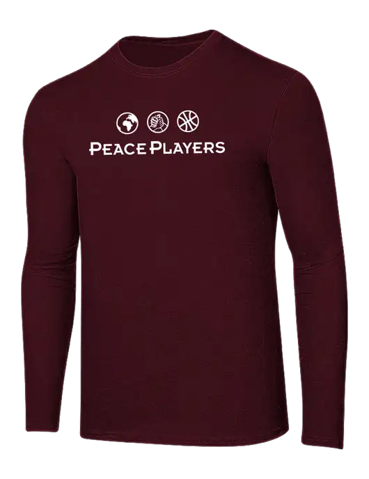 Ring Spun Maroon 4.5 oz Long Sleeve T-Shirt w/Peace Players Logo