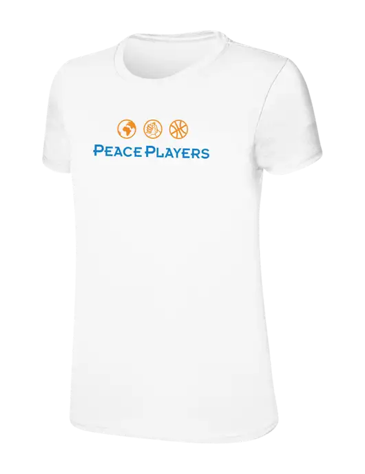 Womens Ring Spun White 4.5 oz T-Shirt w/Peace Players Logo