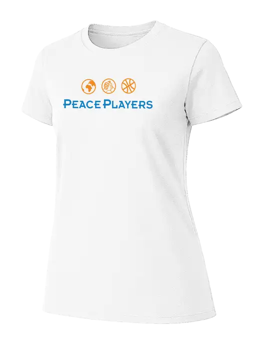 Womens Ring Spun White 4.5 oz T-Shirt w/Peace Players Logo