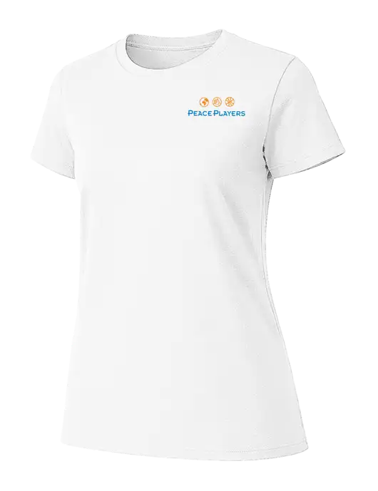 Womens Ring Spun White 4.5 oz T-Shirt w/Peace Players Logo