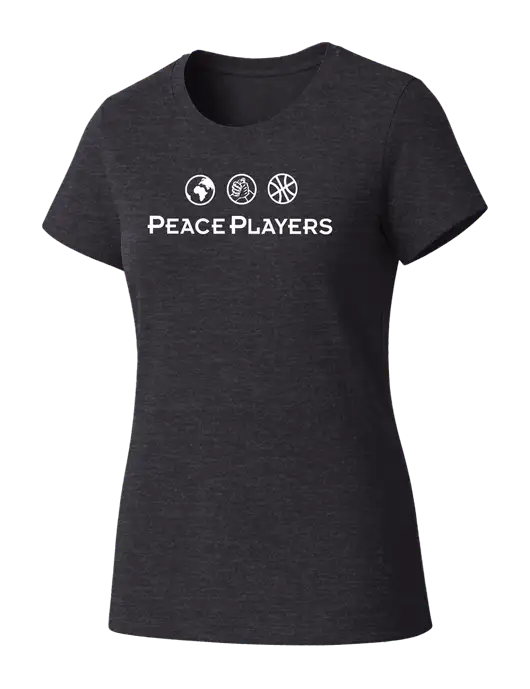 Womens Seriously Soft Heathered Charcoal T-Shirt w/Peace Players Logo