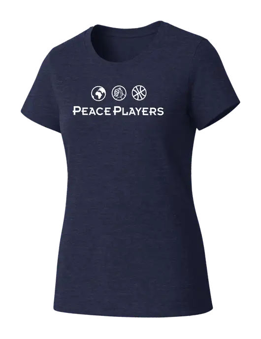 Womens Seriously Soft Heathered Navy T-Shirt w/Peace Players Logo