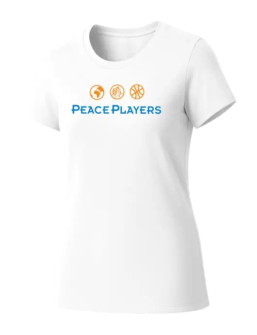 Womens Seriously Soft White T-Shirt w/Peace Players Logo