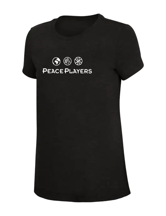 Womens Simply Soft Black 4.5oz Poly/Combed Ring Spun Cotton T-Shirt w/Peace Players Logo