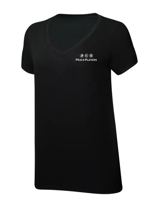 Womens Simply Soft V-Neck Black 4.5oz  Poly/Combed Ring Spun Cotton T-Shirt w/Peace Players Logo