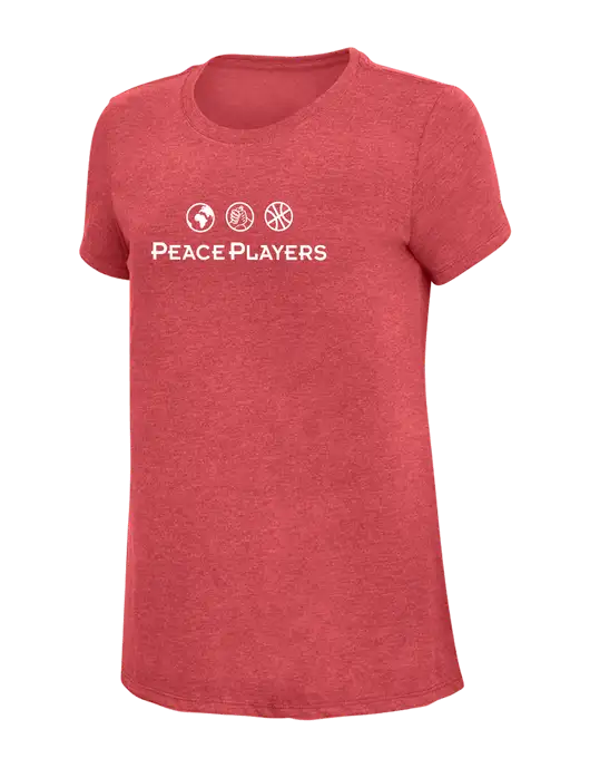 Womens Simply Soft Red Frost 4.5oz Poly/Combed Ring Spun Cotton T-Shirt w/Peace Players Logo