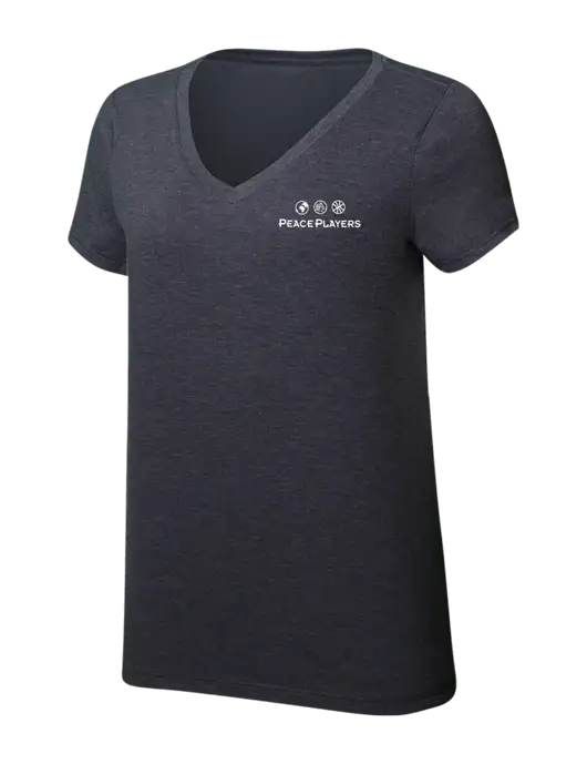Womens Simply Soft V-Neck Heather Charcoal 4.5oz  Poly/Combed Ring Spun Cotton T-Shirt w/Peace Players Logo