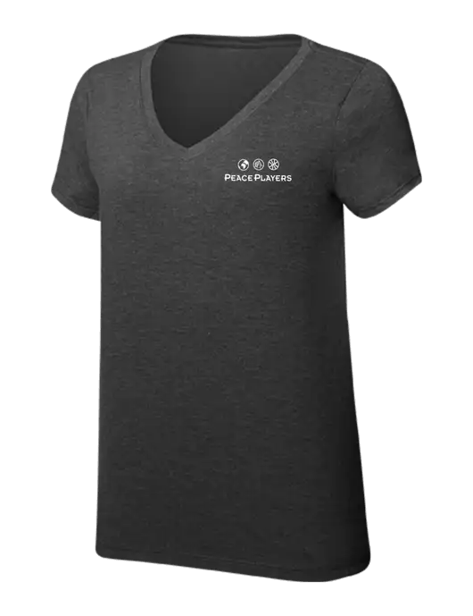 Womens Simply Soft V-Neck Black Frost 4.5oz  Poly/Combed Ring Spun Cotton T-Shirt w/Peace Players Logo