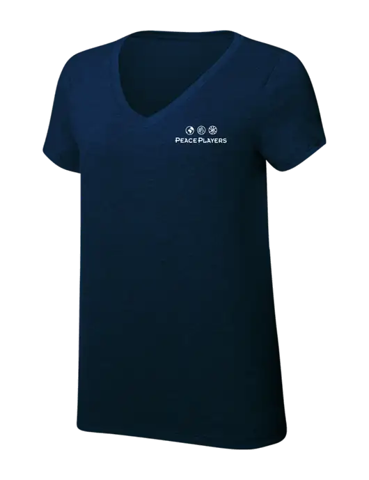 Womens Simply Soft V-Neck New Navy 4.5oz  Poly/Combed Ring Spun Cotton T-Shirt w/Peace Players Logo