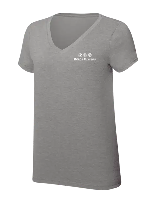 Womens Simply Soft V-Neck Grey Frost 4.5oz  Poly/Combed Ring Spun Cotton T-Shirt w/Peace Players Logo