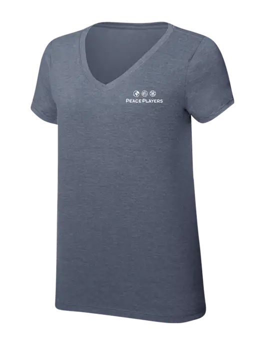Womens Simply Soft V-Neck Navy Frost 4.5oz  Poly/Combed Ring Spun Cotton T-Shirt w/Peace Players Logo
