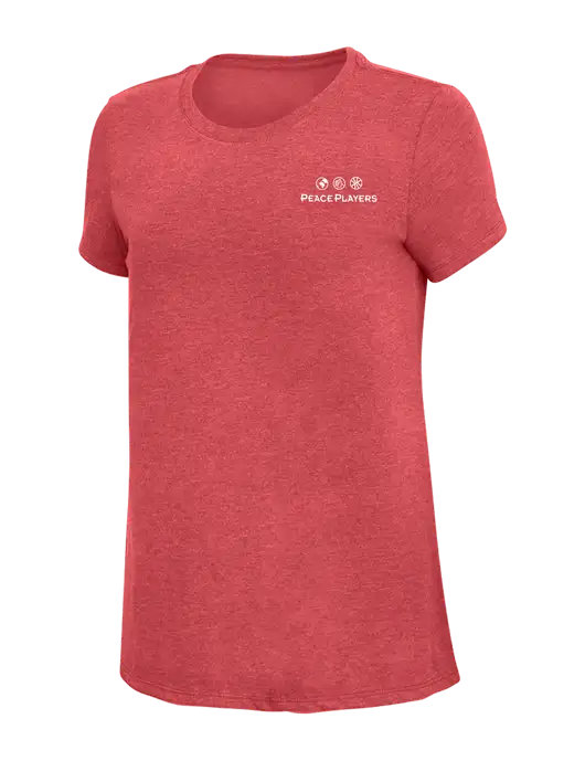 Womens Simply Soft Red Frost 4.5oz Poly/Combed Ring Spun Cotton T-Shirt w/Peace Players Logo