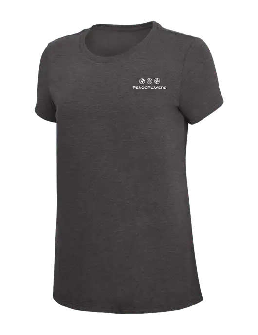 Womens Simply Soft Heather Charcoal 4.5oz  Poly/Combed Ring Spun Cotton T-Shirt w/Peace Players Logo