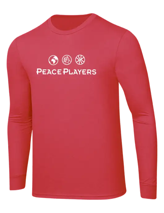 Simply Soft Long Sleeve Red Frost 4.5 oz, Poly/Combed Ring Spun Cotton T-Shirt w/Peace Players Logo